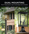 Outdoor Post Light With Clear Glass Panels In Sleek Black Finish Perfect For Patio Porch Driveway Garden And Walkways shown in post and pier mount options.