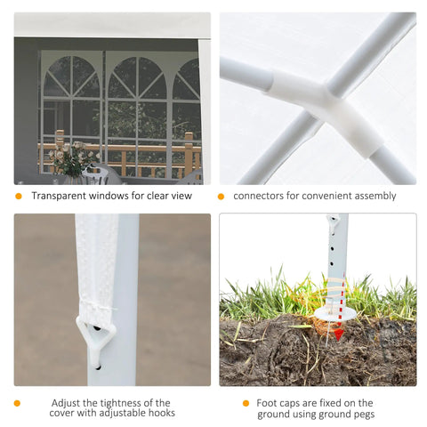 10 By 20 Foot Large Outdoor Party Tent Shelter With Four Removable Window Sidewalls, features assembly connectors and peg foot caps
