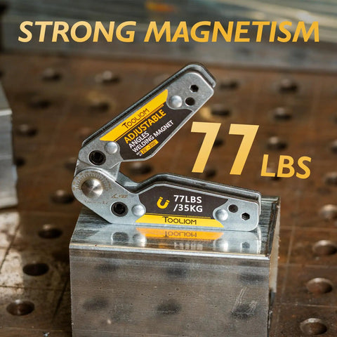 Beefy Adjustable Angle Welding Magnet 20 To 200 Degrees With 77 Lb Magnetic Pull on metal surface