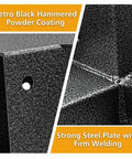 Close-up of heavy duty pergola corner brackets for 4 by 4 posts three and a half inch powder coated steel 3 way 90 degree angle