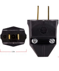 Polarized 2 Prong Extension Cord Plug Replacement For 125V 15A Small Appliances DIY Home Improvement Repair UL Listed Black shown with dimensions.