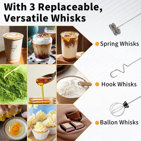 Rechargeable Handheld Milk Frother With Stand 3 Speeds And 3 Detachable Stainless Steel Whisks Electric Drink Mixer options