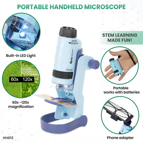 Epic Compound Microscope Starter Kit For Kids Featuring 1200x Magnification With Dope Accessory Pack Bonus Handheld Scope with LED light