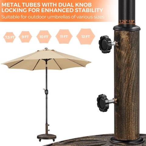 Heavy Duty Round Umbrella Base With Four Lockable Wheels And Two Knobs Antiqued Bronze Outdoor Stand For 20 Inch Market Patio Umbrellas Perfect For Garden Yard Or Patio Keeps Your Umbrella Steady And Easy To Move