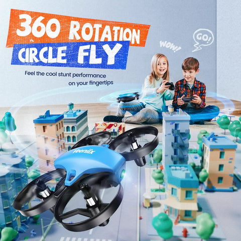 Mini Drone For Kids And Beginners With 3 Batteries, Indoor RC Quadcopter, 3D Flips, flying in front of children with controllers