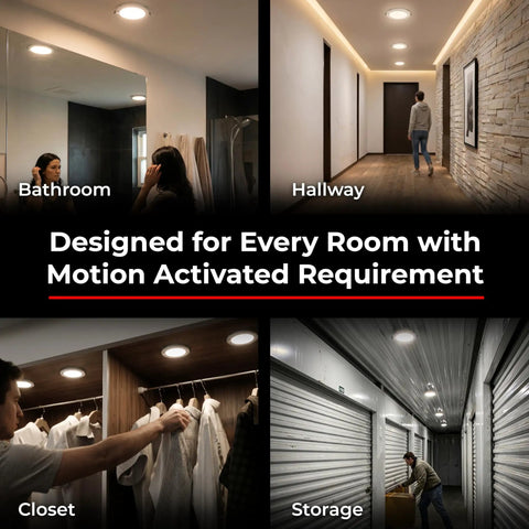 6 Inch Canless Recessed LED Wafer Light With Motion Sensor in bathroom, hallway, closet and storage rooms