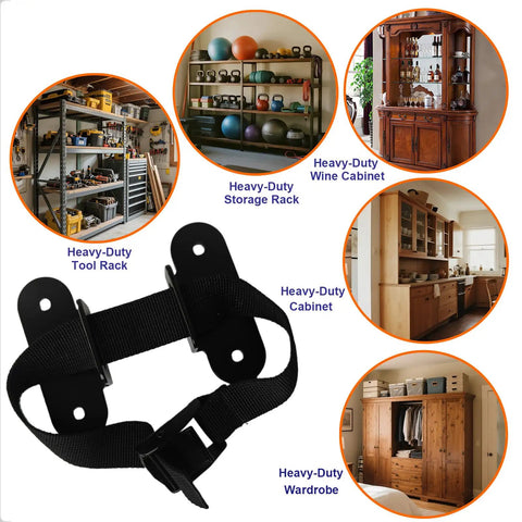 Heavy Duty Anti Tip Furniture Straps With Adjustable Wall Mount Kit For Dresser And TV Stand Supplies with black nylon strap and wall mount.