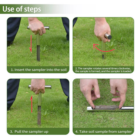 Stainless Steel Soil Probe With 12 Inch Length And T Handle Includes Two Bags Pro Grade Lawn And Garden Sampler Kit steps