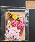 Self Sealing Cellophane Bags For 8.5x11 Photo Mats, Clear Reclosable Sleeves, 100 Pack, displaying colorful pressed flowers inside