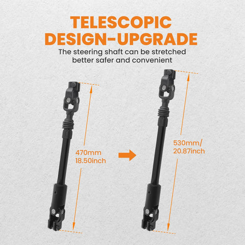 maXpeedingrods power steering intermediate shaft for Jeep; telescoping 470–530 mm, black steel with joints