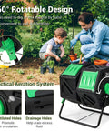 Dual Chamber Compost Tumbler With 34 Point 5 Gallon Capacity, Outdoor Rotating Composter With Aeration And Two Sliding Doors