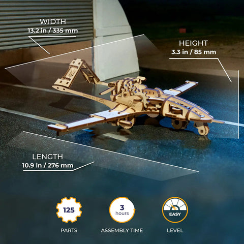 Bayraktar TB2 Combat Drone Wooden Model Kit With Movable Rudders, Wing Ailerons, Moving Camera And Underwing Missiles, Realistic 3D Puzzle For Adults, Durable Handcrafted Aircraft Building Toy For Collectors And Tinkerers, 10.9 in x 13.2 in