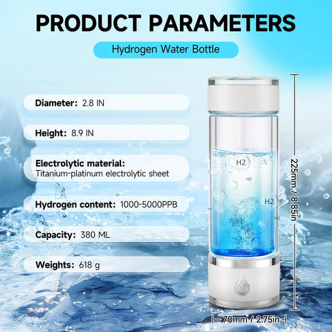 Hydrogen Water Bottle Generator Portable Rechargeable Glass Bottle With Spe Pem Technology Delivers 4100 PPB Pure Hydrogen