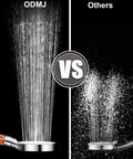 Filtered Shower Head With Six Spray Modes, No-Fuss High-Pressure Handheld Filter VS competitor showing water flow difference