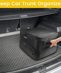 Two Layer Golf Trunk Organizer With Ventilated Shoe Compartment for Two Pairs Shoes shown in car trunk