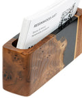 Black Wood And Epoxy Card Holder And Desk Organizer For Office Decor with elegant design and sleek slim card display stand.
