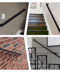 Heavy Hitter Black Wrought Iron Wall Mount Railing Bracket Kit displayed in various indoor and outdoor settings.