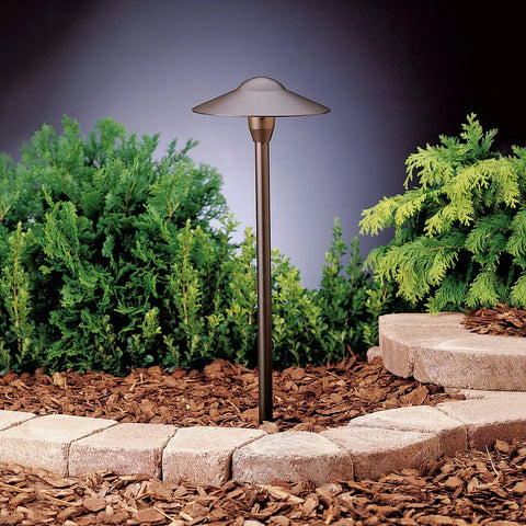 8 Inch Outdoor LED Path Light In Textured Architectural Bronze With 12V Adjustable Exterior Dome Light for walkways and gardens