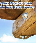 M12 Flat Washers Copper Drain Plug Gaskets Oil Crush Ring 25 Pack installed with nuts and bolts on wooden structure.