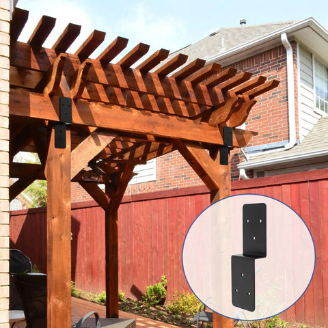8 Pack 3x5 Z Brackets Post To Beam Support Heavy Duty Carbon Steel Double Angle Channel Bracket installed on pergola