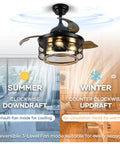 36 Inch Rustic Farmhouse Ceiling Fan With Light And Remote Black Metal Cage Fandelier With Retractable Blades in seasonal settings