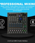 ProFX12v3+ 12-Channel Mixer With Effects And Bluetooth Bundle, USB-C Audio Interface displayed with features.