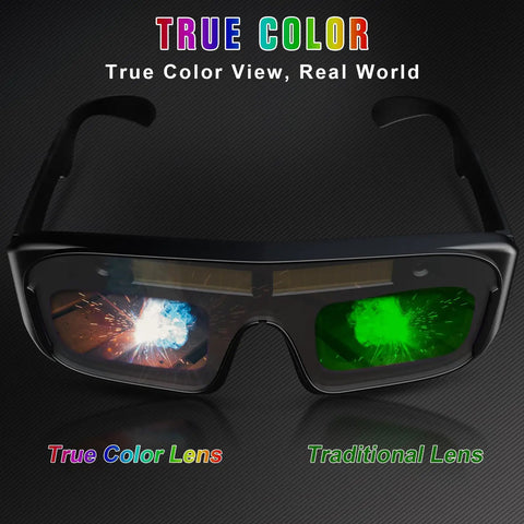 Premium Auto Darkening Welding Goggles With True Color Clarity Lens showing true color view of welding sparks.