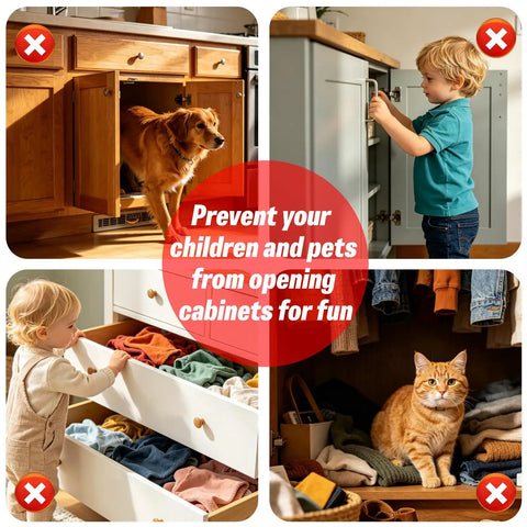 No Drill Adhesive Magnetic Cabinet Catch 4 Pack Stainless Steel Door Latch keeps cabinets closed, preventing pets and kids access.
