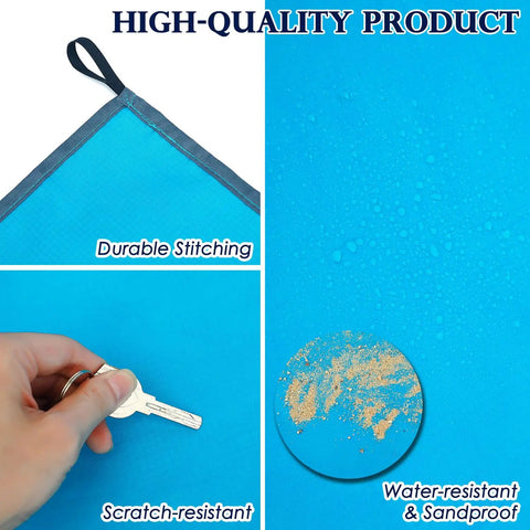 Portable 57x60 Inch Picnic Blanket Waterproof Sandproof Quick Dry Beach Mat showing durable stitching, water-resistance, and sandproof features.