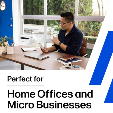 Man using Wireless Laser Printer For Small Teams With Fast Black And White Printing Scanning And Copying Easy Setup And Mobile Printing Budget Friendly Compact MFP Built For Home Office Or Tiny Teams on office desk