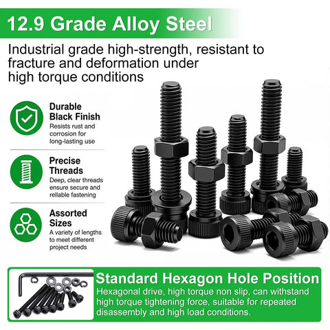 Workhorse M3 Screw Assortment Kit Featuring 1015 Hex Socket Cap Head Screws Straight Up with 12.9 grade alloy steel bolts.