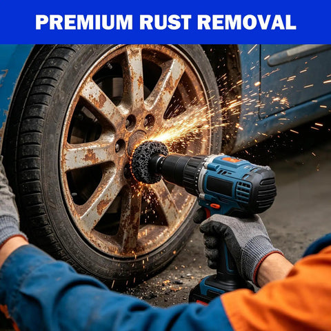 Wheel Hub Resurfacing Kit With Six Cleaning Pads for rust removal on lug studs and brake rotors using electric drill