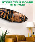 Wood Surfboard Rack For Longboards And Shortboards Indoor Outdoor Wall Mount Display Crafted In Minimal Dark Stained Wood