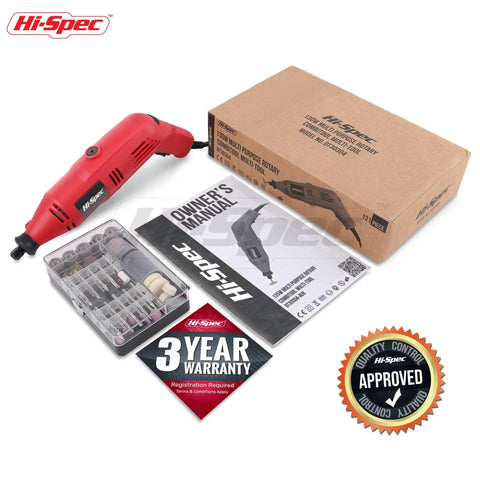 Rock Solid 130W Corded Rotary Multi Tool Kit For Cutting Drilling Engraving And Polishing With Dremel Compatible Bits, red color, owner's manual.