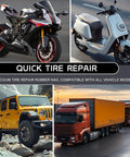 Image showcasing a motorcycle, scooter, jeep, and truck with the text 'Quick Tire Repair.'