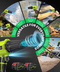 Cordless Leaf Blower With Turbo Power 980000 RPM Beast Mode Wind Up To 50 Meters Per Second And 110 MPH showcasing versatility