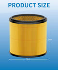 VCFS Filter Replacement 2 Pack For Vacmaster 5 To 20 Gallon Wet Dry Vacuums, yellow cartridge filter, 7x7.3 inch size
