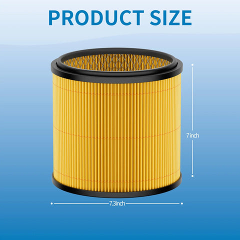 VCFS Filter Replacement 2 Pack For Vacmaster 5 To 20 Gallon Wet Dry Vacuums, yellow cartridge filter, 7x7.3 inch size