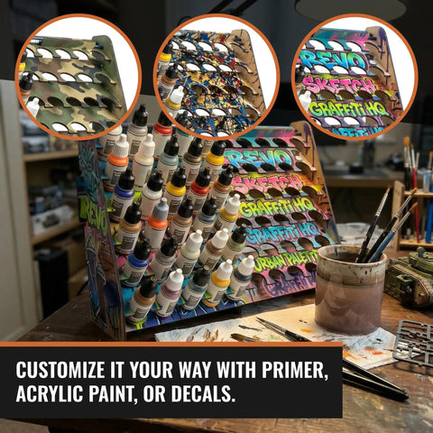 Clutch Wall Paint Rack Organizer For Miniatures And Modeling, Vertical Hobby Paint Stand With 26mm Dropper Slots Plus Top Brush And Tool Holder, Straight Up Game Changer For Vallejo Army Painter Bottle Display