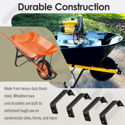 4 Pack Heavy Duty Black Steel Wheelbarrow Axle Bracket Set Replacement Accessories For Gardening, farms, and wheelbarrows