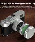 UV Filter for Fujifilm X100V and X100VI Cameras, 99 Percent Light Transmittance, detachable lens cap shown on camera