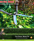 Self Sharpening High Carbon Steel Hedge Trimmers With 2x Leverage Long Handles For Effortless Pruning, Teflon Coated Anti Slip Wavy Blades, Lightweight Garden Shears For Yard Shaping Hedges And Shrubs, Clean One Pass Cuts in use on hedges.