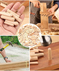 90 Piece Wooden Dowel Pins Set With Tapered Beveled Ends For Easy Insertion In Furniture, Doors, Cabinets, DIY Crafts
