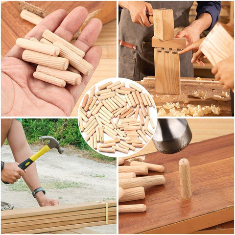 90 Piece Wooden Dowel Pins Set With Tapered Beveled Ends For Easy Insertion In Furniture, Doors, Cabinets, DIY Crafts