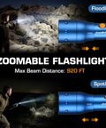 Ultra Bright Tactical Flashlight With 900 Lumen Zoomable Beam And Adjustable Focus in use outdoors highlighting rocks