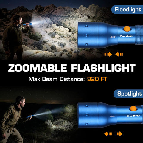 Ultra Bright Tactical Flashlight With 900 Lumen Zoomable Beam And Adjustable Focus in use outdoors highlighting rocks