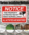 2 Pack 10x7 Inch Reflective Aluminum Video Surveillance Sign Keep Intruders Away, Weatherproof And UV Protected, Waterproof Deterrent For Homes And Businesses, 24 Hour Security Reminder, High Visibility Industrial Grade Sign mounted with screw, zip tie, nail, and tape options