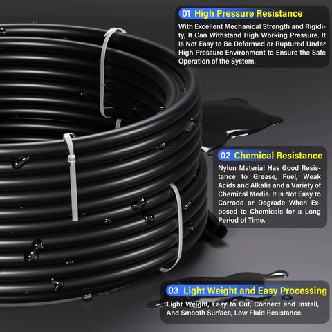 Close-up of coiled Rugged Black Nylon Pneumatic Air Tubing Kit For Quick Fluid Transfer, Half Inch Outer Diameter, showing durability features.