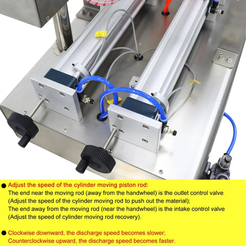 Heavy Duty Horizontal Pneumatic Paste Filling Machine Featuring Dual Nozzles And A Stainless Steel Heating Mixing Hopper close-up of control valves and piston rods