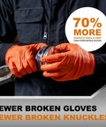 Extreme Duty Orange Nitrile Gloves With 8 Plus Mil Thickness And Textured Non Slip Grip Built Tough As Nails For Mechanics And Tradesmen Powder Free Latex Free Industrial Work Gear That Handles The Rough Stuff used for handling mechanical parts.